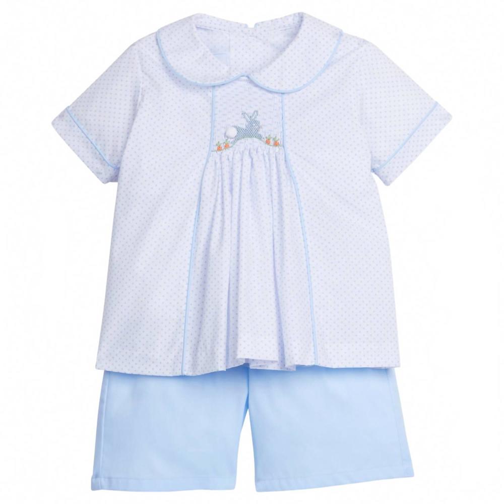 NEW LITTLE ENGLISH boy's chest smocked short set in bunny